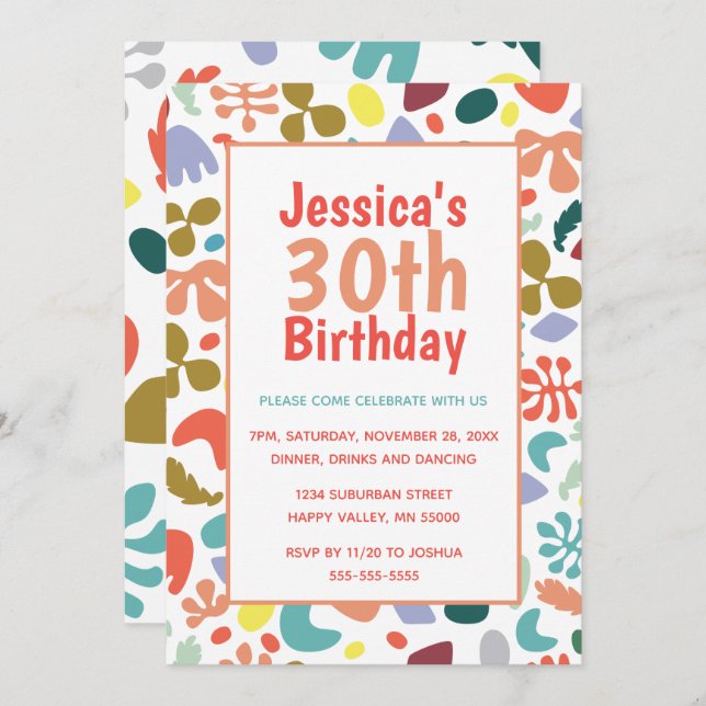 Invitation 30th Birthday Custom Name Détails (Devant / Derrière)