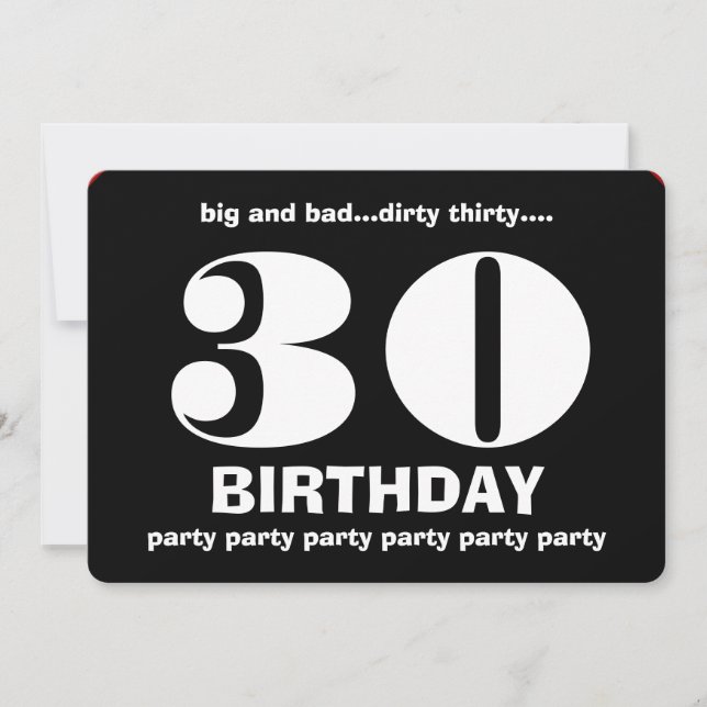 Invitation 30th Dirty Thirty Birthday Black and White V10 (Devant)