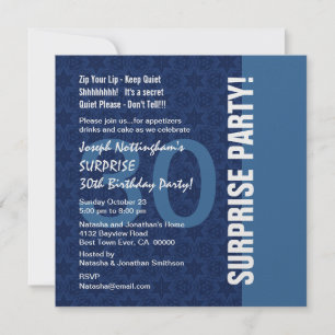Invitation 30th SURPRISE Birthday Modern Hues of Blue W1898