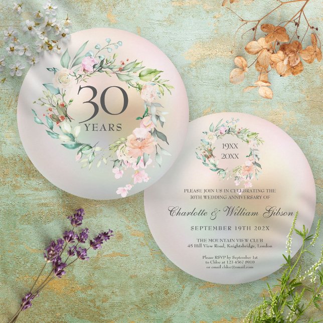 Invitation 30th Wedding Anniversary  Roses Floral Pearl (Créateur téléchargé)