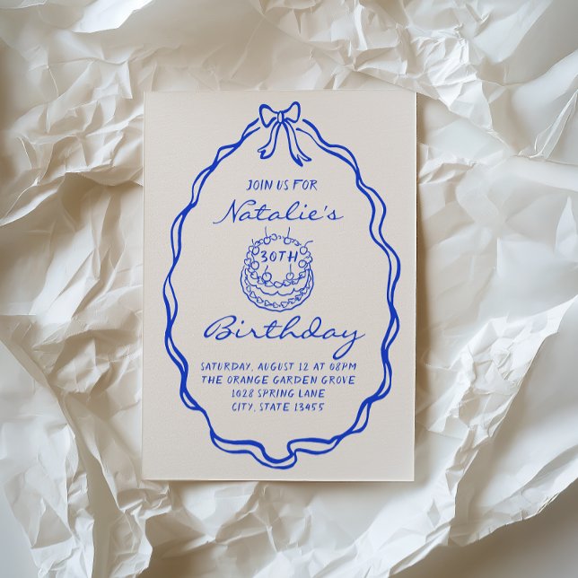 Invitation 30thBlue Bow Hand Drawn Coquette fête d'anniversai (Créateur téléchargé)