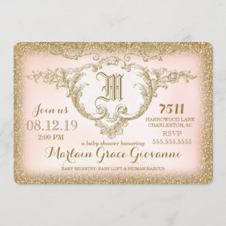 Invitation 311 Baby shower Monogramme Parties scintillant d'o