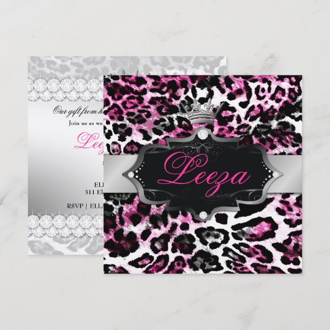 Invitation 311-Baroque Princess Black Pink Leopard Metallic (Devant / Derrière)