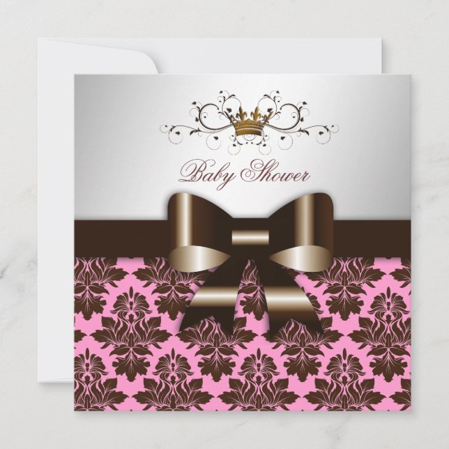 Invitation 311 Blackberry Brown Damask Pink| Bébé (Devant)