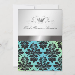 Invitation 311-Blackberry Damask Ribbon Turquoise Lime