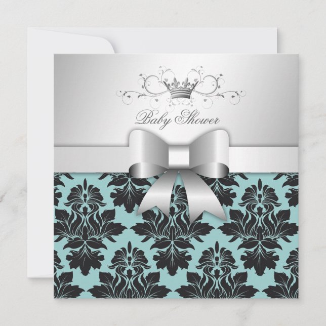 Invitation 311-Blackberry Pink Damask Bow| Baby shower (Devant)