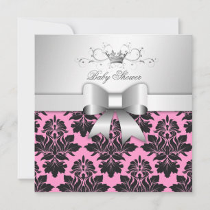 Invitation 311-Blackberry Sweet Pink Damask Bow  Baby shower