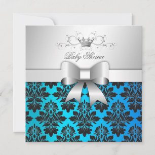 Invitation 311-Blackberry Tropical Blue Damask Baby shower