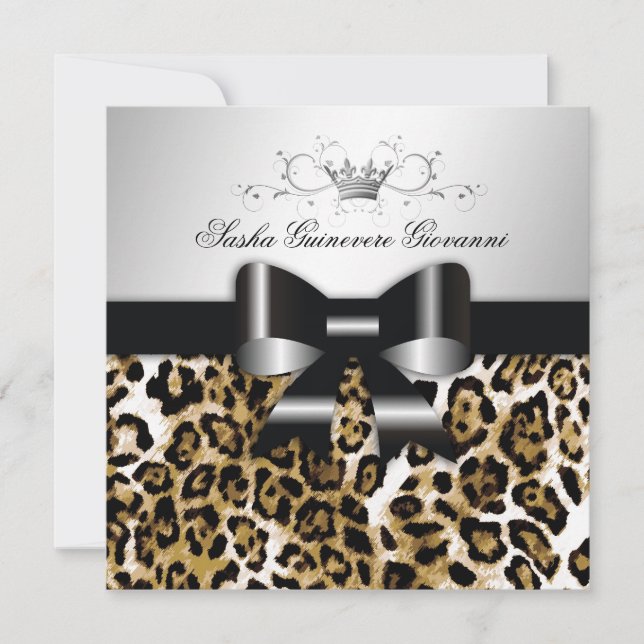 Invitation 311- Chic Brown Leopard Bow  | Sweet 16 (Devant)