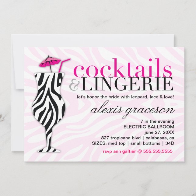 Invitation 311 Cocktails et Lingerie Zebra (Devant)