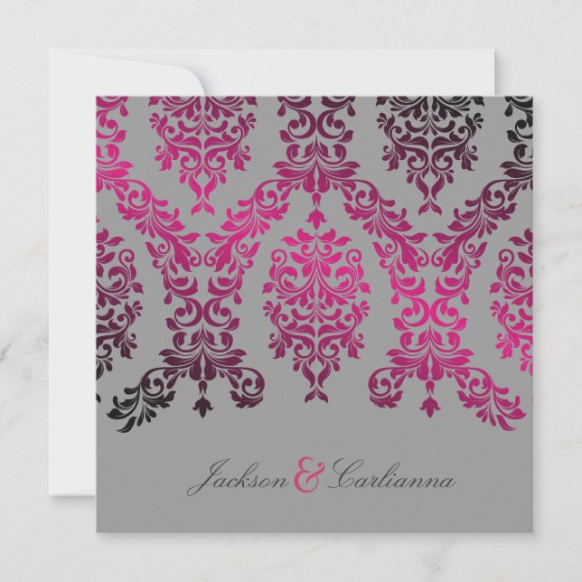 Invitation 311-Damask Dashique Nuit Magenta Gris Clair (Devant)