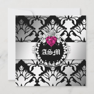Invitation 311-Damask Queen of Hearts Sweet 16 BW