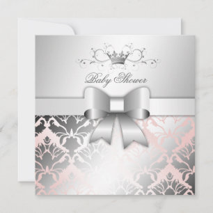 Invitation 311 Damask Shimmer Bow Champagne Baby shower rose