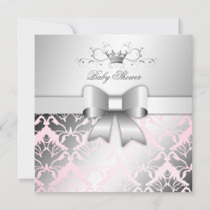 Invitation 311-Damask Shimmer Bow Précieux Baby shower rose