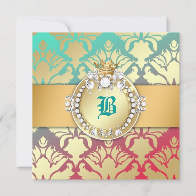Invitation 311-Damask Shimmer Queen Turquoise Dream 16 (Devant)