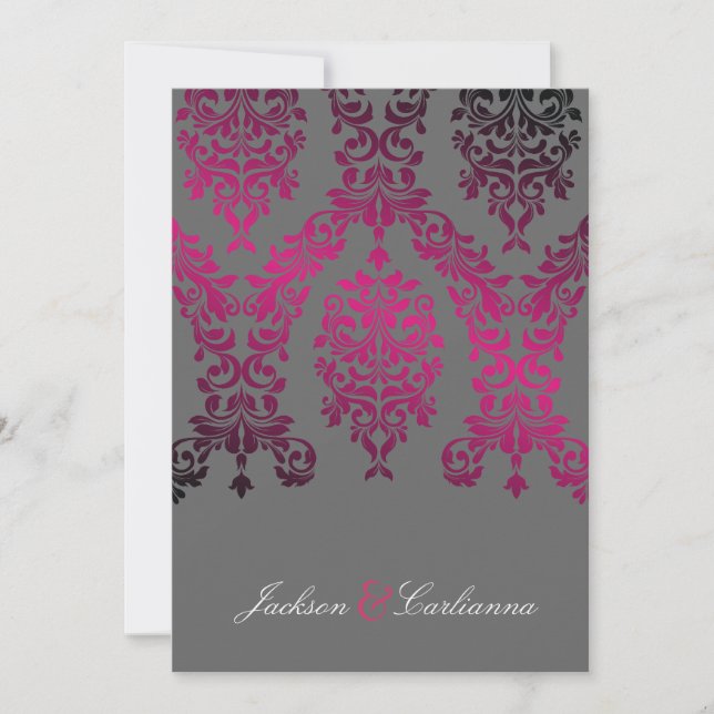 Invitation 311-Dashing Damask Night Magenta Gris Foncé (Devant)