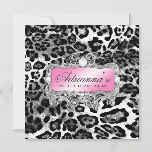 Invitation 311 diamants gris roses fascinants de léopard (Devant)
