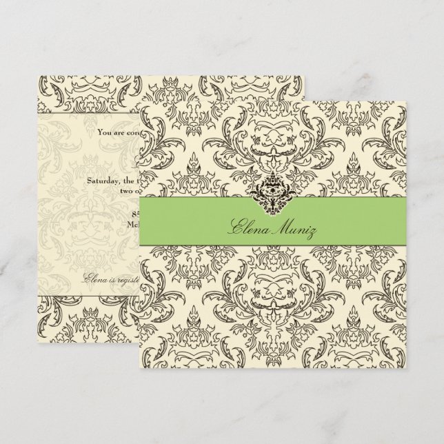 Invitation 311-Emmy Damask - Crème Kiwi (Devant / Derrière)