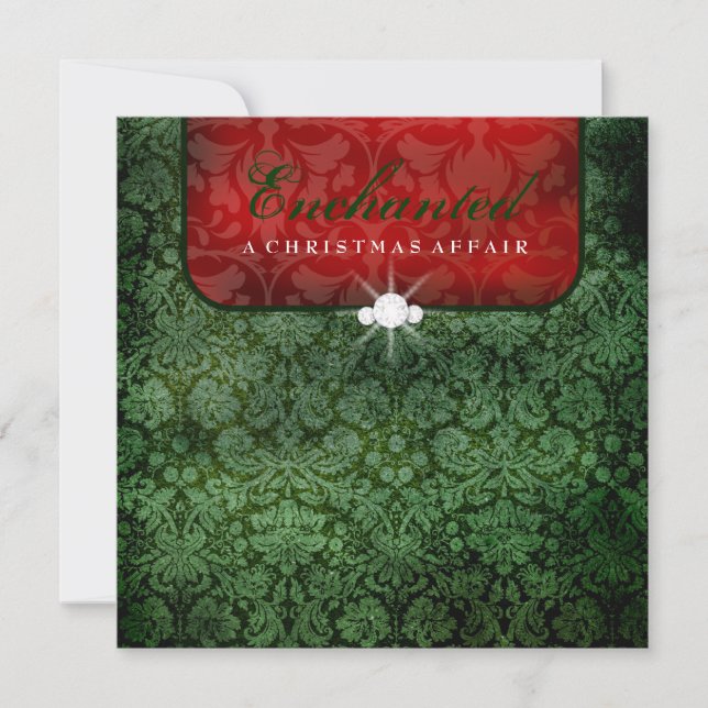 Invitation 311-Enchanted Red Green Damask Square (Devant)