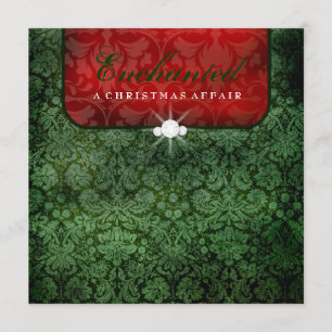 Invitation 311-Enchanted Red Green Damask Square