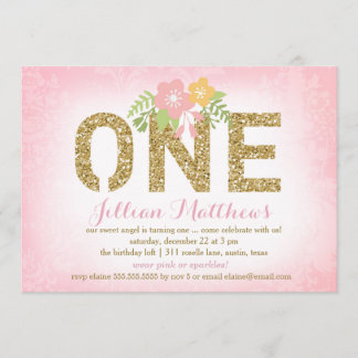 Invitation 311 Faux Gold Parties scintillant Un premier anniv