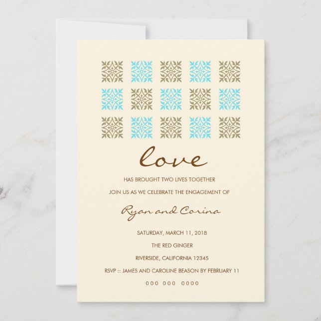Invitation 311 Feuille d'amour Fiançailles bleu et or. (Devant)