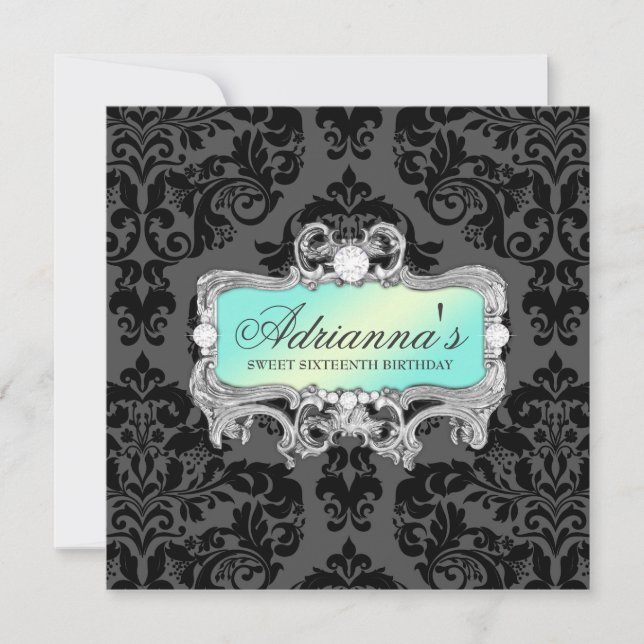 Invitation 311 Glam Aqua Lime Diamants Damas (Devant)
