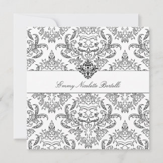 Invitation 311-Invitation à Damas noir et blanc