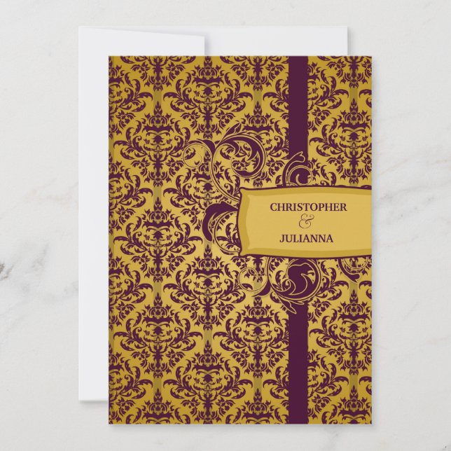 Invitation 311-Julianna Eggplant & Mustard Damask (Devant)