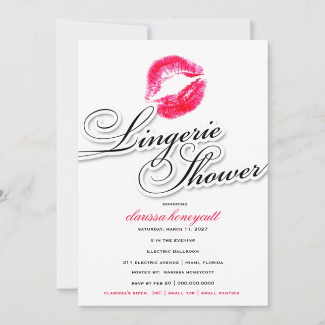 Invitation 311-Lingerie Shower - Candy Red Kisses (Devant)