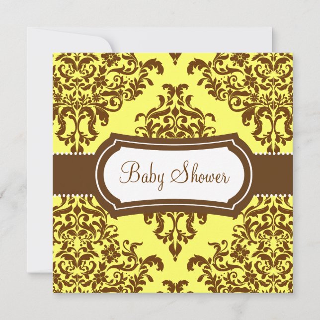 Invitation 311 Lovey Dovey Damask Baby shower Banana tropical (Devant)