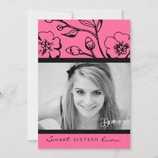 Invitation 311-Lush Pink Sweet 16 ou diplôme (Devant)