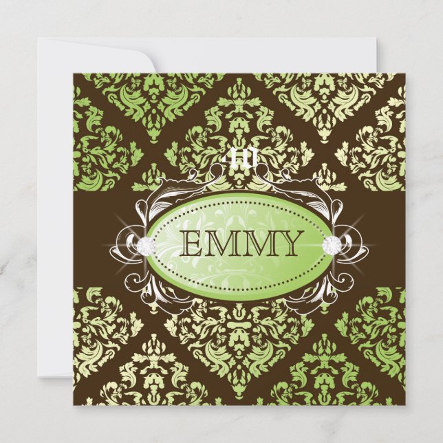 Invitation 311-Luxueusement Lime Brown Damask 40 et fabuleux (Devant)
