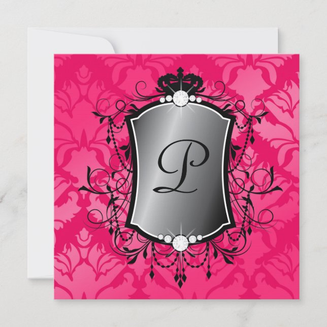 Invitation 311 Ooh La Pink Damask Fabulous 40 (Devant)