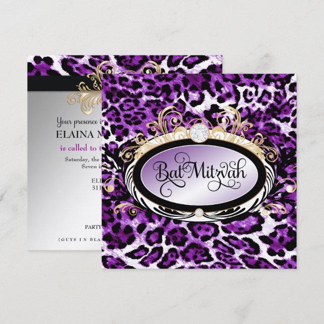 Invitation 311 Papier métallique Leopard doré opulent (Devant / Derrière)
