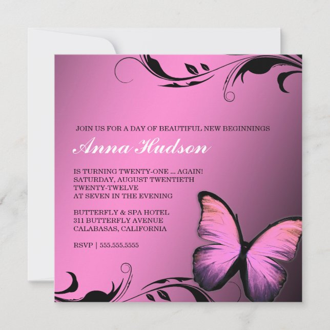 Invitation 311 Papillon rose lustré (Devant)