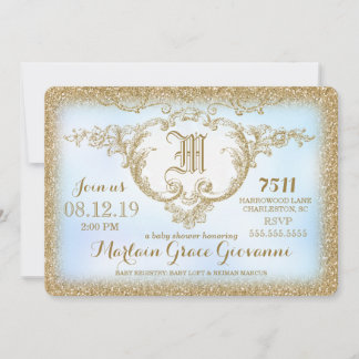 Invitation 311 Parties scintillant d'or Monogramme Baby Boy S