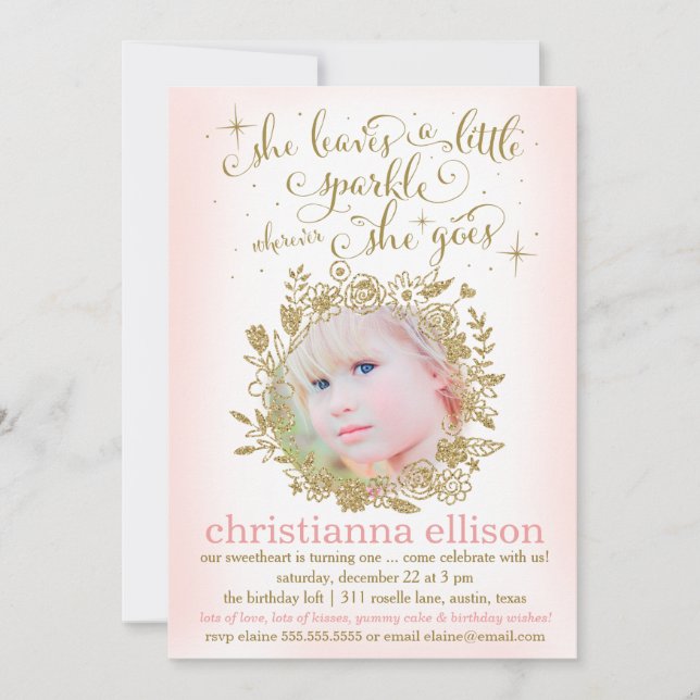 Invitation 311 Peach Elle Feuille Une Florale Un Peu Éclatée (Devant)