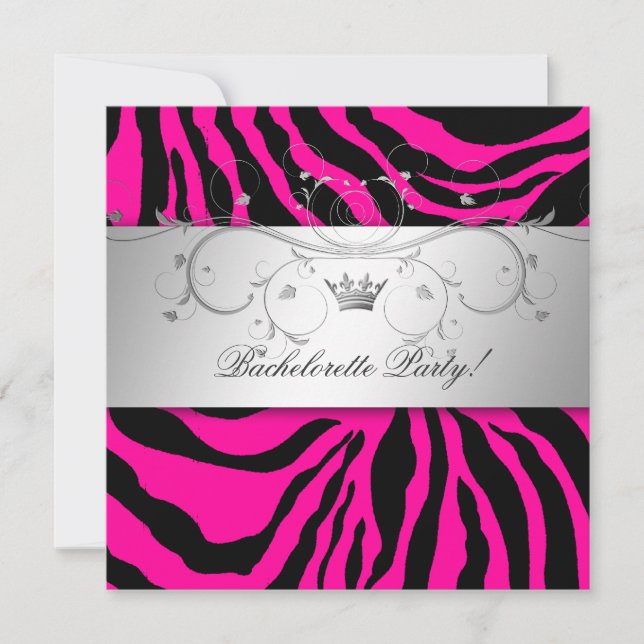 Invitation 311-Silver Divine Hott Pink Zebra Bachelorette (Devant)