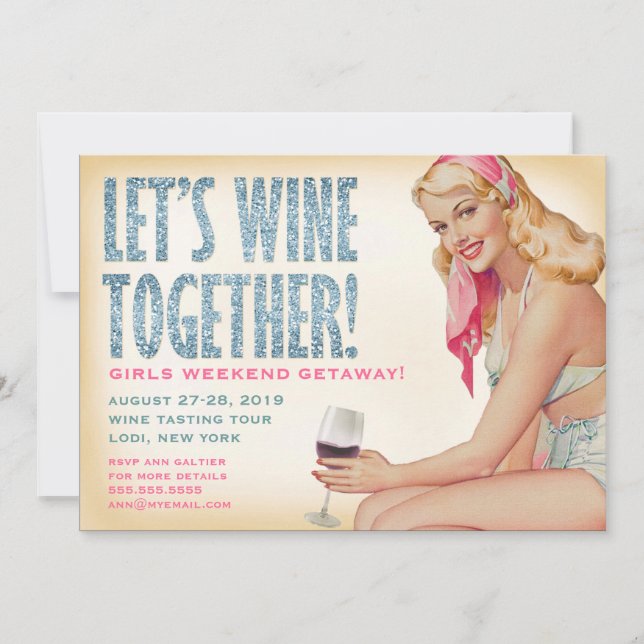 Invitation 311 Wine ensemble rétro fille de pin-up (Devant)