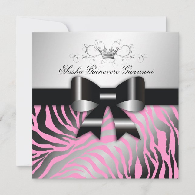 Invitation 311-Zebra Shimmer Black Bow Pink| Sweet 16 (Devant)