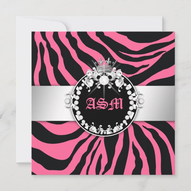 Invitation 311-Zebra-Tique Diamonds n' Kisses Sweet 16 Pink (Devant)