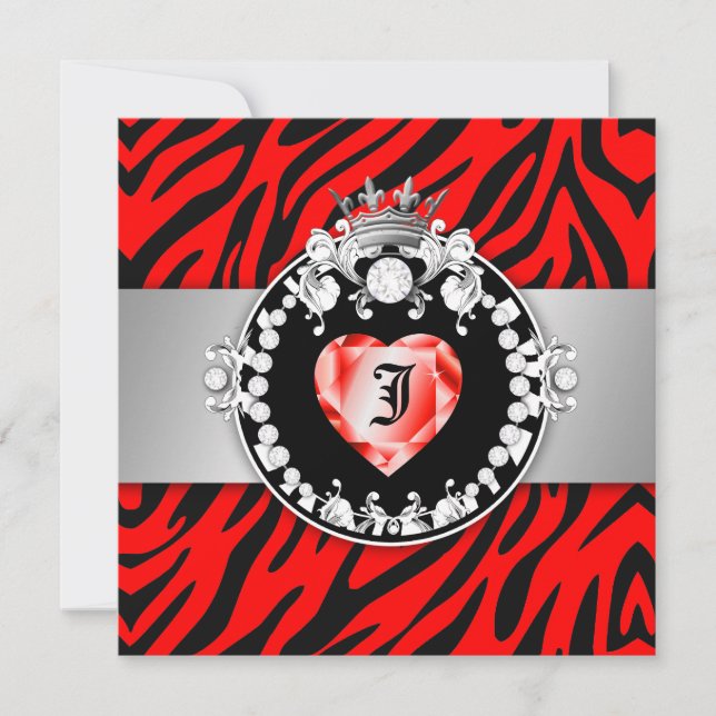 Invitation 311 Zebra Tique Kiss Queen of Hearts Sweet16 (Devant)