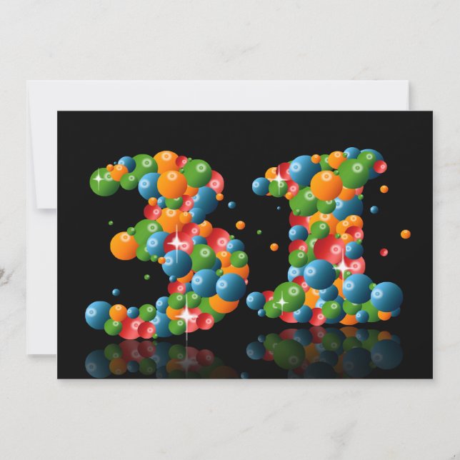 Invitation 31e fête d'anniversaire, avec bulles et balles (Devant)