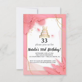 Invitation 33e anniversaire blanc et rose