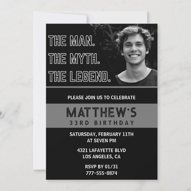 Invitation 33e anniversaire invite l'homme la légende (Devant)