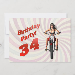 Invitation 34ème anniversaire avec une fille sur une moto