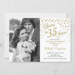 Invitation 35e anniversaire avec photo - Blanc or