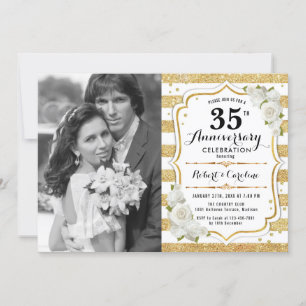 Invitation 35e anniversaire avec photo - Blanc or