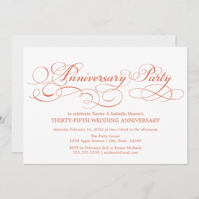 Invitation 35e anniversaire | Blanc/Coral (Devant / Derrière)